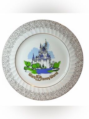 Vintage Walt Disney World Gold-Rimmed Ceramic Plate with Cinderellas Castle